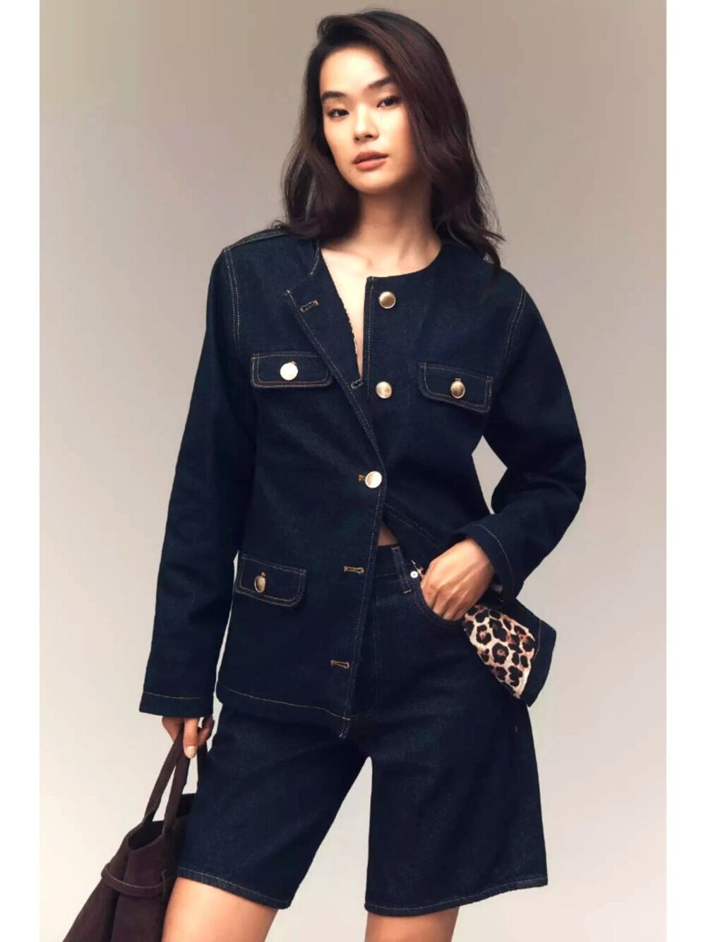 Anthropologie Maeve Oversized Denim Jacket Dark Wash L